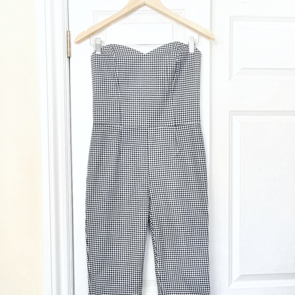 Michael Kors navy blue & white gingham jumpsuit